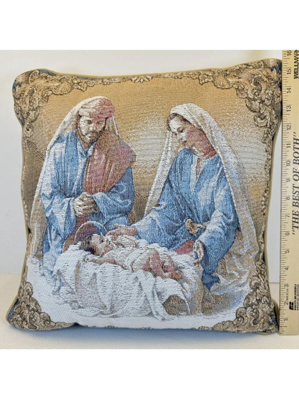 Vintage Nativity Tapestry Throw Pillow 16